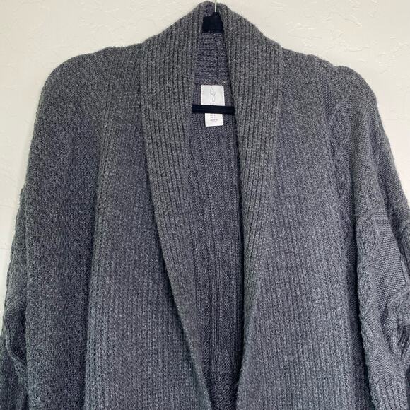 Joie Gray Cable Knit Open Front Chunky Cardigan Large - Picture 3 of 13